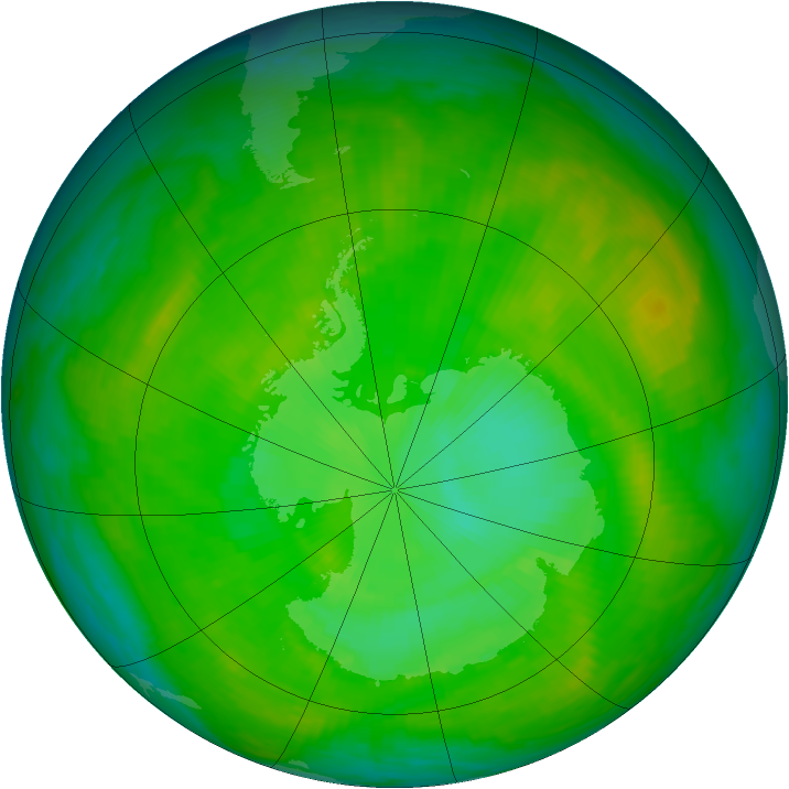 Antarctic ozone map for 20 December 1982